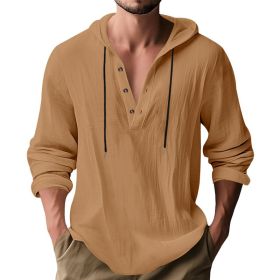 New Wish Cotton Linen Shirt Hooded Sweater Long Sleeve Hooded Casual Daily Clothing (Option: Earth yellow-M)