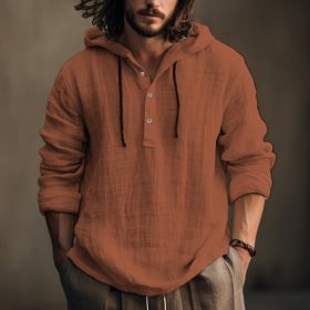 New Wish Cotton Linen Shirt Hooded Sweater Long Sleeve Hooded Casual Daily Clothing (Option: Orange Red-L)