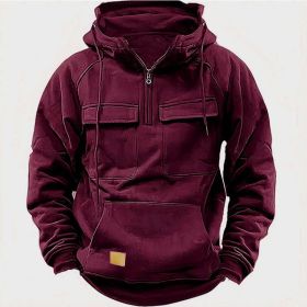 Men's Solid Color Casual Sweatshirt (Option: Wine Red-L)