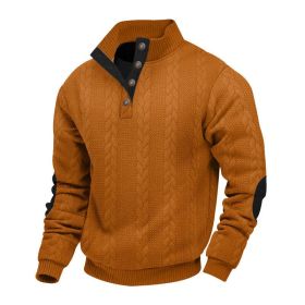 Stand Collar Long Sleeve Jacquard Knitted Pullover Sweater (Option: Brown2-XL)