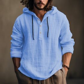 New Wish Cotton Linen Shirt Hooded Sweater Long Sleeve Hooded Casual Daily Clothing (Option: Light Blue-XXXL)