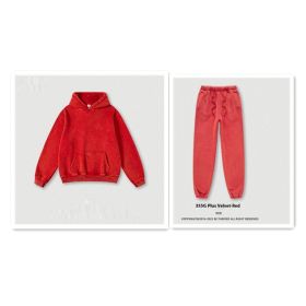 Men's Fashion Retro Velvet Padded Hooded Sweatshirt (Option: Red-XL-Suit)