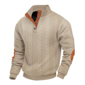 Stand Collar Long Sleeve Jacquard Knitted Pullover Sweater (Option: Khaki 2-XXL)