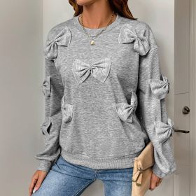 Casual Cool Bow Stitching Gray Women's Round-neck Sweater (Option: Light gray-S)