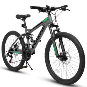 A2760  27.5 Inch Full Suspension Mountain Bike, Front And Rear Dual Shock Absorbers, Mechanical Disc Brakes, 21-Speed, Suitable For Men And Women (Option: grey)