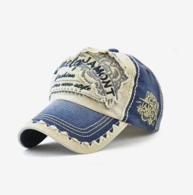 Embroidered Men's Outdoor Leisure Tiger Head Sun Hat (Option: Blue)
