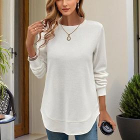 Women's Elegant Solid Color Long Sleeve Crewneck Sweatshirt, Casual Basic Pullover Top For Spring And Fall (Option: White-XL)