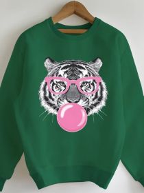2025 New Women's Comfortable Green Tiger Bubble Gum Pattern Sports Shirt, Long Sleeve Hoodie, Perfect Choice For Autumn And Winter Fashion Women' (Option: S)