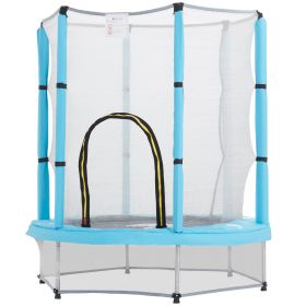 4.6FT Toddler Trampoline w/ Safety Net, Recreational Trampoline for Indoor Outdoor, Dolphin Pattern, Light Blue (Option: Light Blue-770x330x220 mm)