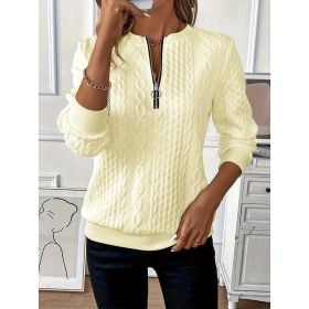 Women's Textured Half Zip Pullover Tops Casual Long Sleeve Crewneck Sweatshirts (Option: Apricot-2XL)