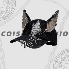 Waste Soil Wind Dog Ears Washed Denim Baseball Cap (Option: Cowboy Black-Adjustable)