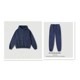 Men's Fashion Retro Velvet Padded Hooded Sweatshirt (Option: Royal Blue-L-Suit)