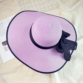 Women's Seaside Summer Vacation Foldable Sun Hat With Wide Brim (Option: Black edge purple 16cm-Average Size)