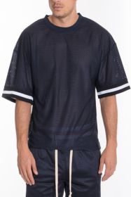 MESH SLEEVE TAPE ATHLETIC TSHIRT (Color: NAVY, size: M)