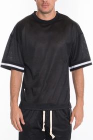 MESH SLEEVE TAPE ATHLETIC TSHIRT (Color: Black, size: L)