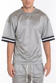MESH SLEEVE TAPE ATHLETIC TSHIRT (Color: GREY, size: L)