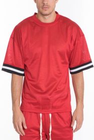 MESH SLEEVE TAPE ATHLETIC TSHIRT (Color: Red, size: 2XL)