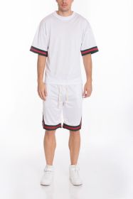 MESH SLEEVE TAPE ATHLETIC TSHIRT (Color: White, size: L)