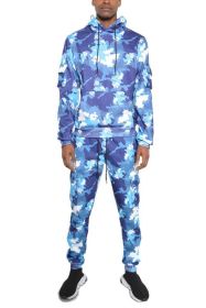 FULL CAMO HOODIE COTTON SWEAT SET (Color: Blue, size: 2XL)