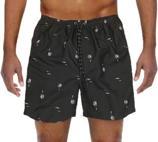 Palm Tree Print Swim Trunks Board Shorts (Color: Black, size: L)