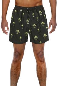 Palm Tree Print Swim Shorts (Color: Black, size: M)