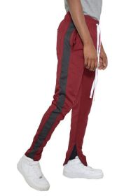 SINGLE STRIPE TRACK PANTS (Color: BURGUNDY BLACK, size: XL)