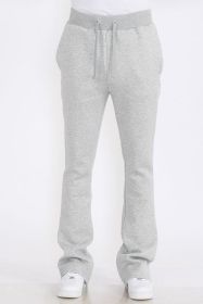 Mens Solid Fleece Flare Stacked PANTS (Color: H GREY, size: 2XL)