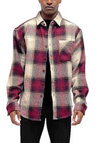 Flannel Shirt Jacket Checkered Plaid Shacket (Color: BURGUNDY, size: 3XL)