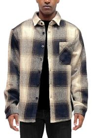 Flannel Shirt Jacket Checkered Plaid Shacket (Color: Brown, size: 3XL)