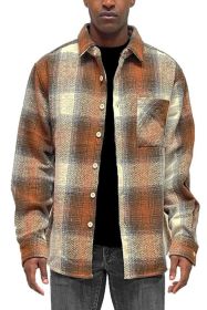 Flannel Shirt Jacket Checkered Plaid Shacket (Color: SAND, size: S)
