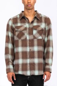 Regular Fit Checker Plaid Flannel Long Sleeve (Color: BROWN GREEN, size: S)