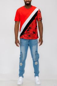 SHORT SLEEVE CAMO COLOR BLOCK TSHIRT (Color: Red, size: S)