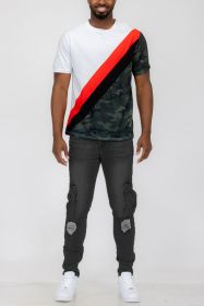 SHORT SLEEVE CAMO COLOR BLOCK TSHIRT (Color: White, size: S)