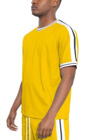 STRIPED TAPE SHORT SLEEVE TSHIRT (Color: Yellow, size: 3XL)