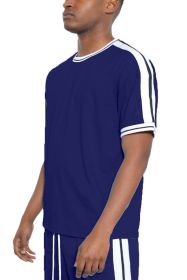 STRIPED TAPE SHORT SLEEVE TSHIRT (Color: NAVY, size: 2XL)