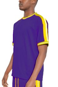 STRIPED TAPE SHORT SLEEVE TSHIRT (Color: DARK PURPLE, size: 2XL)