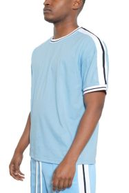 STRIPED TAPE SHORT SLEEVE TSHIRT (Color: LIGHT BLUE, size: XL)
