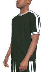 STRIPED TAPE SHORT SLEEVE TSHIRT (Color: OLIVE, size: 2XL)