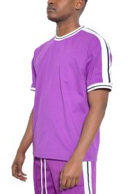 STRIPED TAPE SHORT SLEEVE TSHIRT (Color: Purple, size: S)