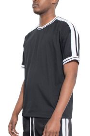 STRIPED TAPE SHORT SLEEVE TSHIRT (Color: Black, size: S)