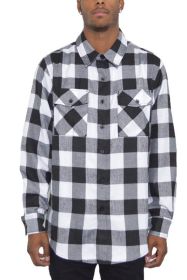 Checkered Long Sleeve Flannel Shirt (Color: BLACK WHITE, size: M)