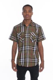 Weiv Men's Casual Short Sleeve Checker Shirts (Color: BEIGE, size: M)