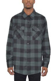 Checkered Long Sleeve Flannel Shirt (Color: GREY BLACK, size: S)