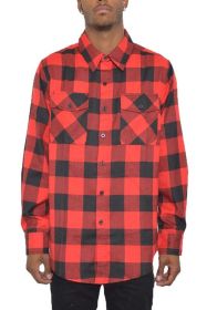 Checkered Long Sleeve Flannel Shirt (Color: BLACK RED, size: S)
