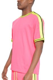 STRIPED TAPE SHORT SLEEVE TSHIRT (Color: Pink, size: S)