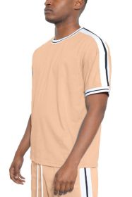 STRIPED TAPE SHORT SLEEVE TSHIRT (Color: SAND, size: M)