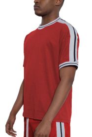 STRIPED TAPE SHORT SLEEVE TSHIRT (Color: Red, size: 2XL)