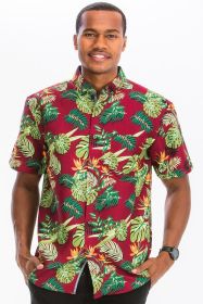 Weiv Mens Print Hawaiian Button Down Shirt (Color: BURGUNDY, size: S)