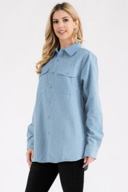 Womens Boyfriend Solid Flannel Shirt (Color: SKY, size: XL)