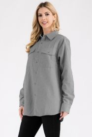 Womens Boyfriend Solid Flannel Shirt (Color: Light Grey, size: XL)